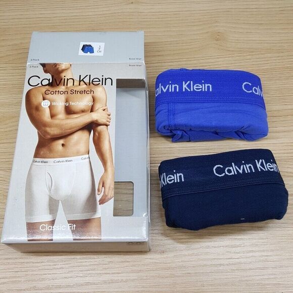 CALVIN KLEIN Boxer Briefs Mens Small Blue 2-Pack Cotton Stretch Wicking Logo - Picture 1 of 5